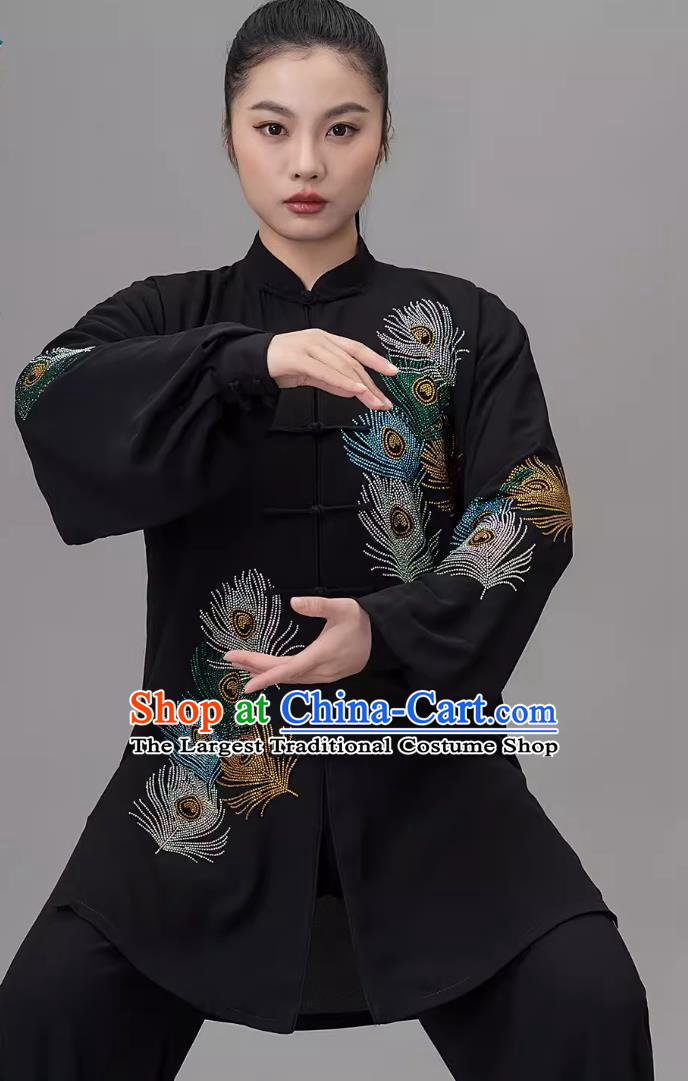 Hot Diamond Phoenix Tail Competition Uniform For Performance And Practice Chinese Style Baduanjin Martial Arts Uniform