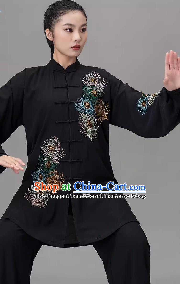 Hot Diamond Phoenix Tail Competition Uniform For Performance And Practice Chinese Style Baduanjin Martial Arts Uniform