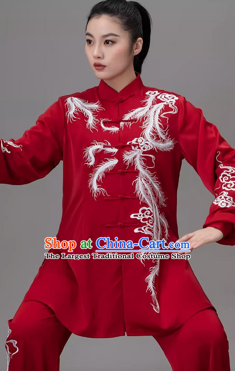 Burgundy Embroidered Phoenix Tai Chi Suit Practice Suit Tai Chi Qigong Performance Chinese Style Uniform