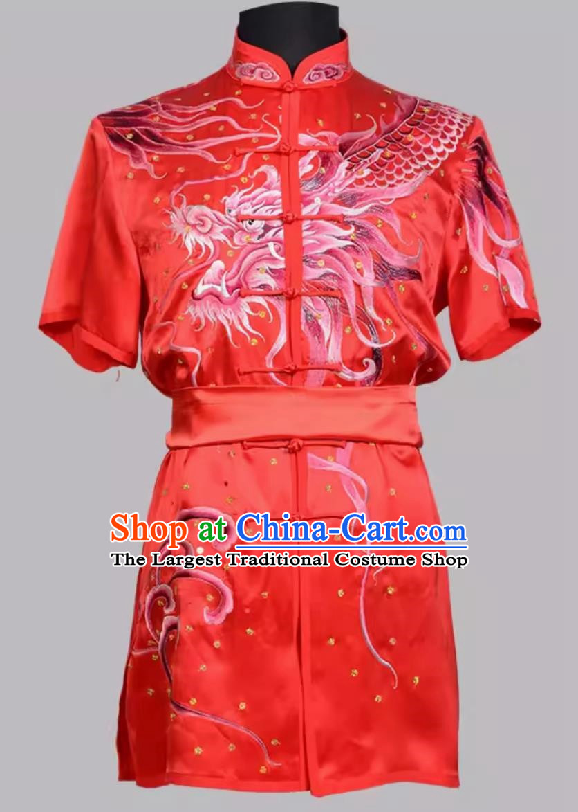 Martial Arts Uniforms Big Red Silk Quality Mulberry Silk Performance Uniforms High End Heavy Industrial Embroidery Stage Martial Arts Colorful Uniforms