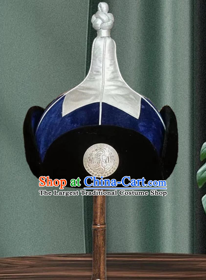 Navy Blue Men Mongolian Hat Ethnic Style Dance Performance Ancient Crown Prince Hat Headwear