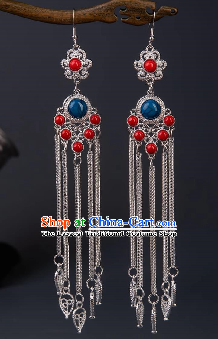 Tibetan Earrings Mongolian Exotic Long Tassel Earrings Ethnic Style Performance Earrings Earrings