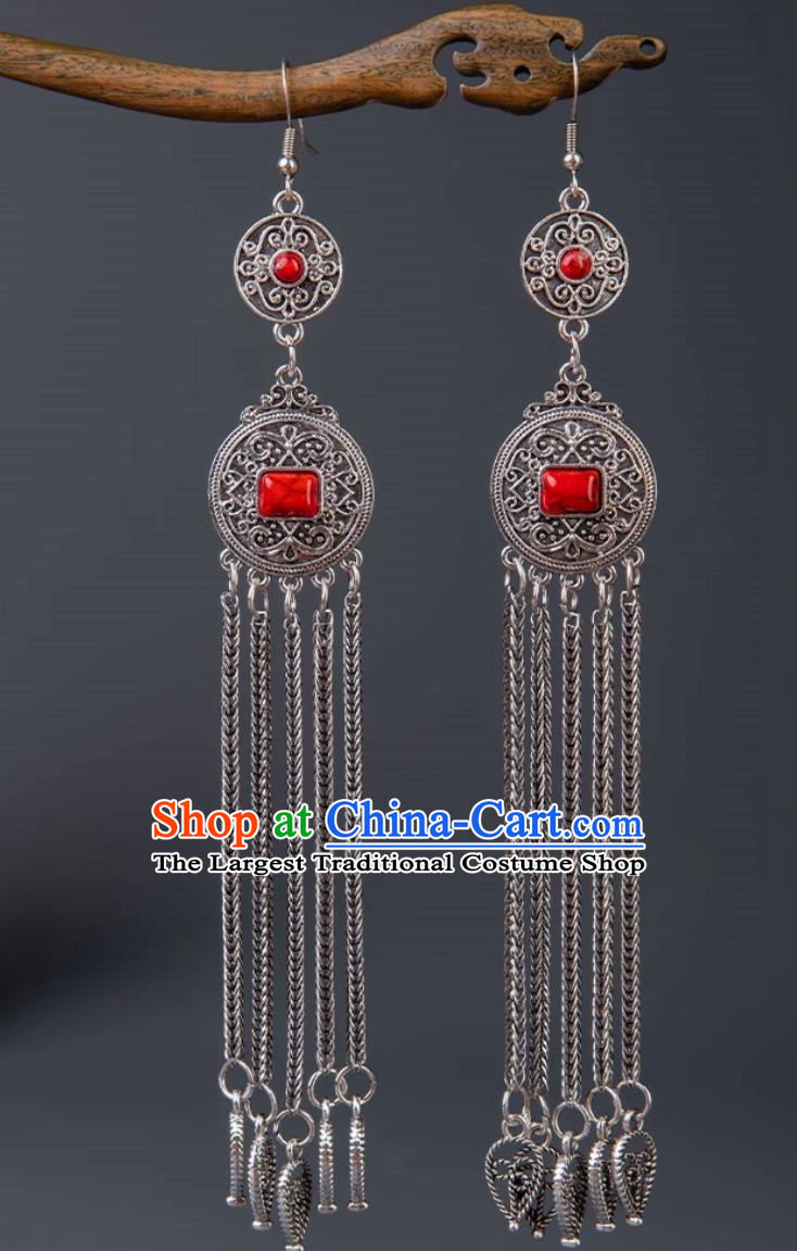 Tibetan Earrings Mongolian Exotic Long Tassel Earrings Ethnic Style Performance Earrings