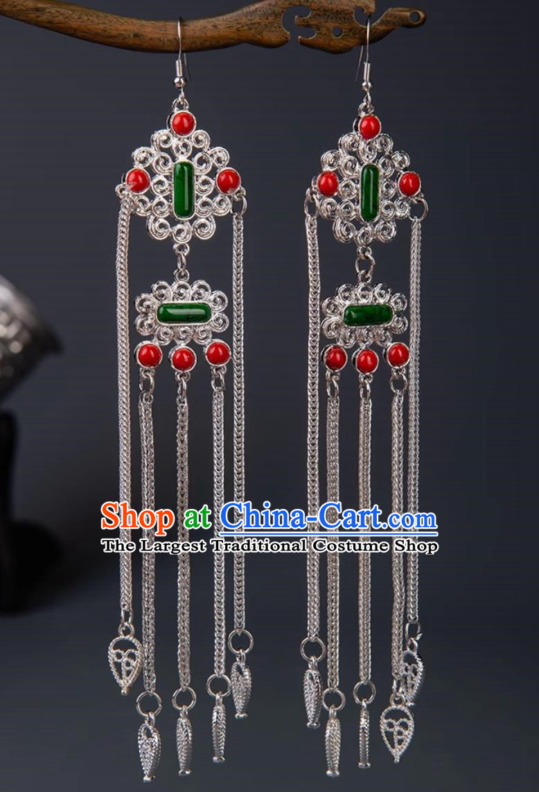 Earrings Mongolian Silver Jewelry Elements Long Tassel Earrings Ethnic Style Dance Performance Accessories