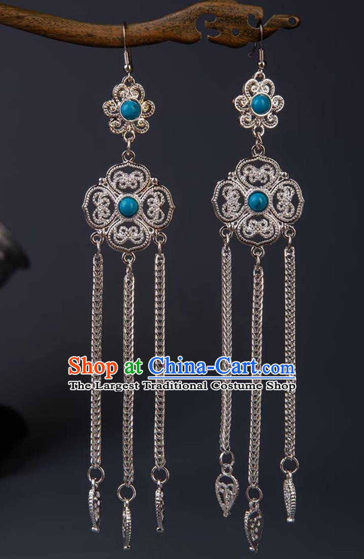 Earrings Mongolian Silver Jewelry Elements Long Tassel Earrings Ethnic Style Dance Performance Accessories