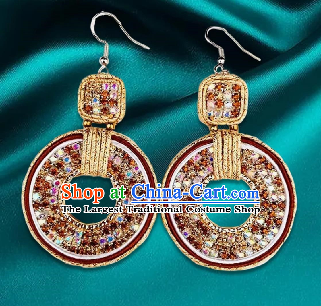 Light Brown Mongolian Fashion Geometric Diamond Ethnic Style Earrings Women Earrings Exotic Style Ear Clips