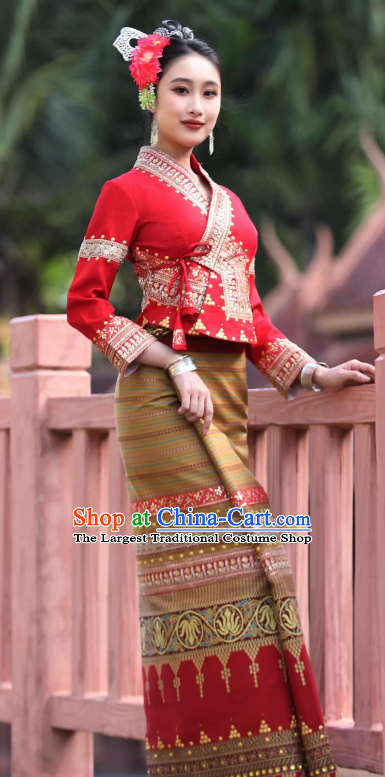 Dai Bride Dress Thai Style Wedding Dress Bright Red Suit