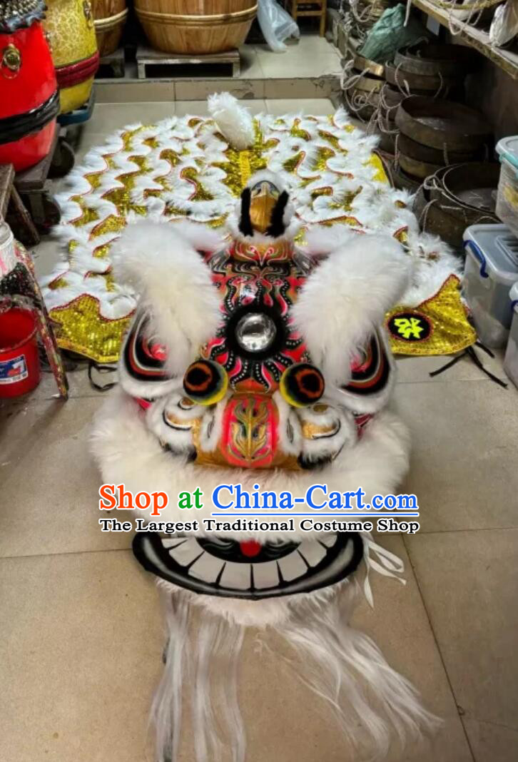 Top White Wool Hok San Lion Handmade Dance Lion Chinese Professional Dancing Lion Costume Complete Set