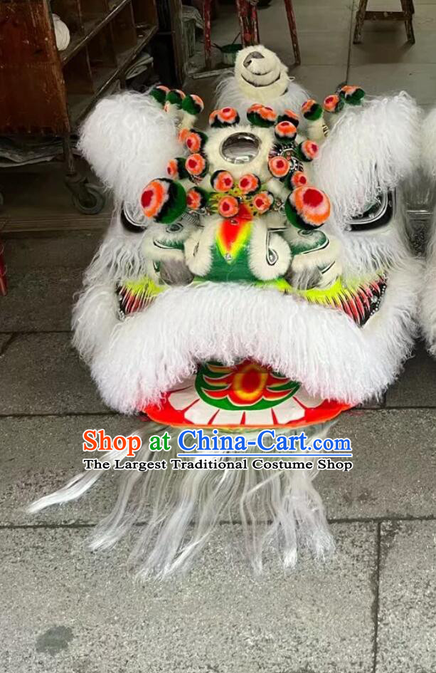 Chinese Traditional Dance Lion Professional Liu Bei Dancing Lion Top White Wool Fut San Lion Costume Complete Set