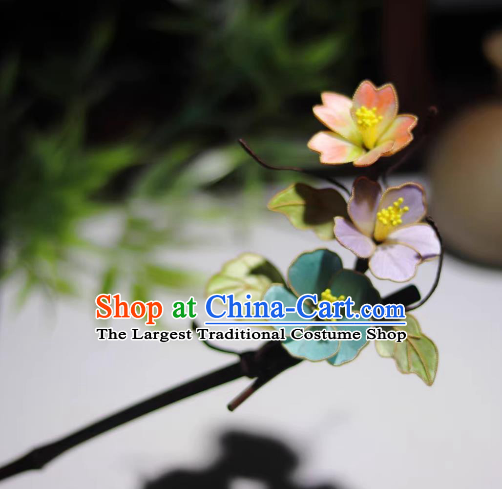 Handmade Spectabilis Hairpin Hanfu Headwear Chinese Qipao Ancient Hair Jewelry Intangible Cultural Heritage Silk Velvet Flower Hair Stick Malus