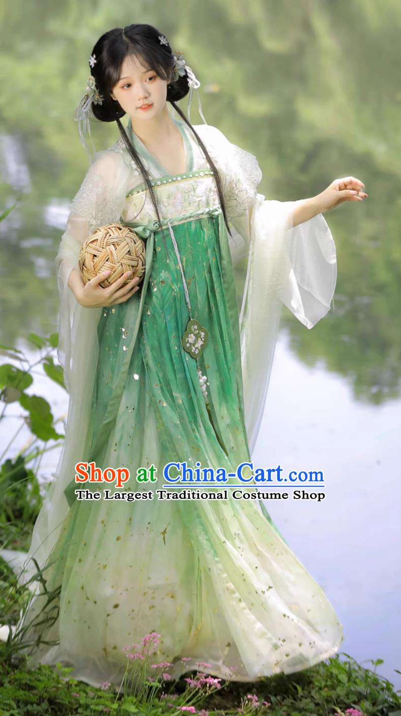 Traditional Ancient Young Lady Green Dresses Chinese Tang Dynasty Palace Princess Costumes Hanfu Online Shop