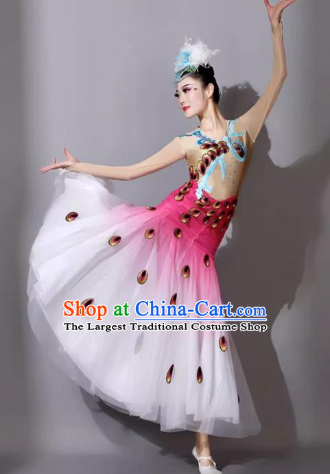 Pink Dai Ethnic Dance Costume China Yunnan Ethnic Minority Cucurbit Flute Performance Clothing Woman Peacock Dance Dress