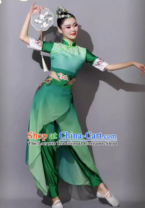 Yangge Dance Performance Costume Female Jiaozhou Fan Dance Umbrella Dance Green Outfit Classical Dance Clothing