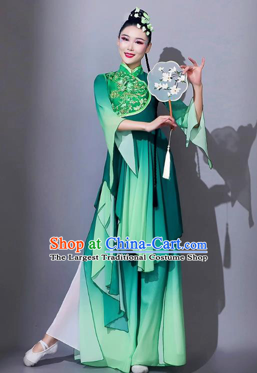 Classical Dance Fan Dance Green Outfit Jiaozhou Yangge Performance Costume Female Chinese Umbrella Dance Art Examination Clothing