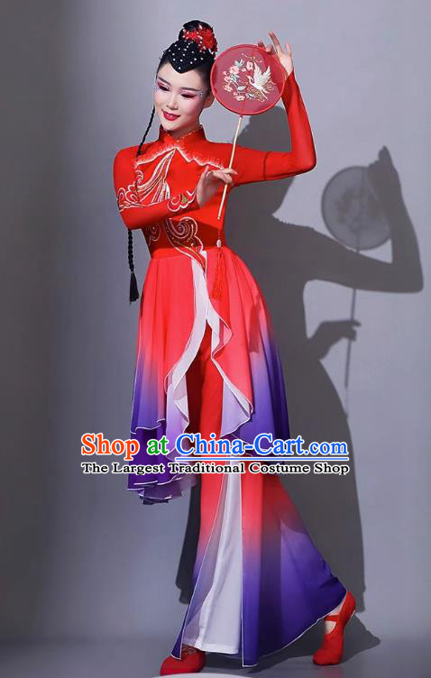 Chinese Jiaozhou Yangge Performance Costume Umbrella Dance Art Examination Clothing Female Classical Dance Fan Dance Red Outfit