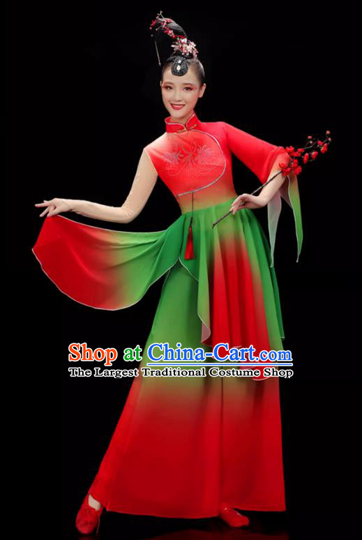 Chinese Female Umbrella Dance Garment Yangko Performance Clothing Folk Dance Red Outfit Classical Dance Costume