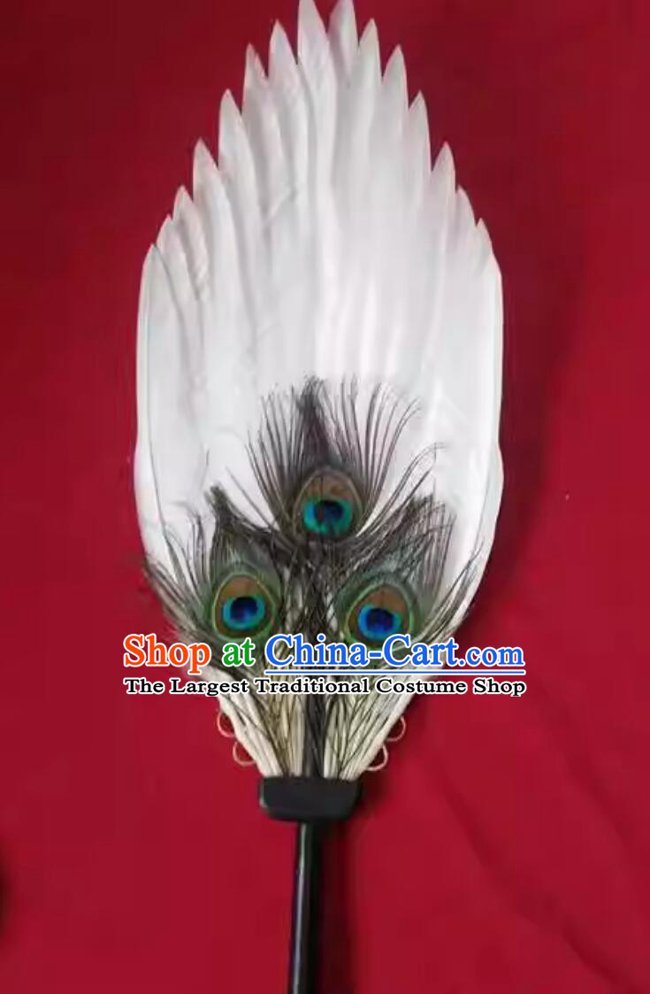 Chinese Historical Figure Zhuge Liang Feather Fan Handmade Kong Ming Fan White Feather Fan