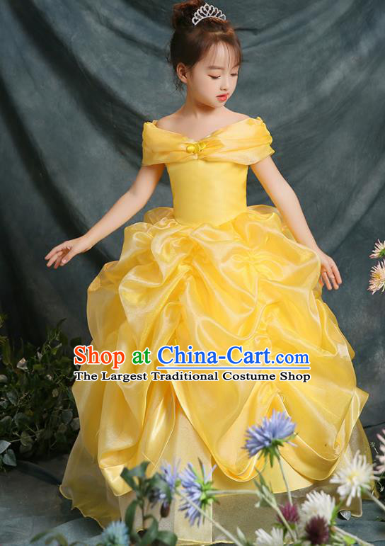 Yellow Christmas Children Dress Girl Fluffy Gauze Dress Performance Costume Flower Girl Clothing