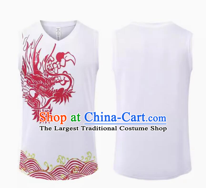 Chinese Dragon Boat Racing Costume Traditional Dragon Dance Player White Outfit