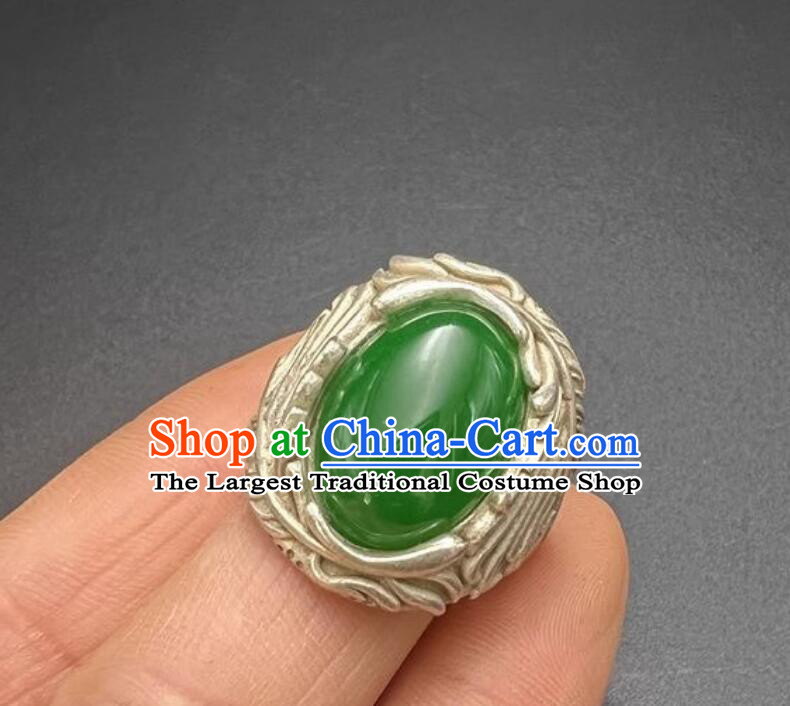 Ancient China Classic Jewelry Argentan Finger Ring Chinese Qing Dynasty Chrysoprase Ring