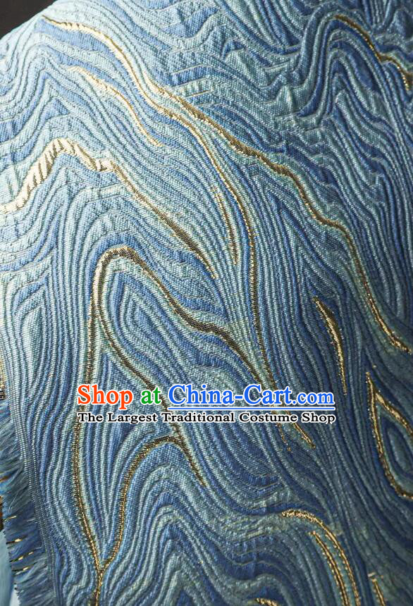 Blue Classical Ripple Pattern Design Fabric Top Brocade Fabric Dress Coat Cloth Material
