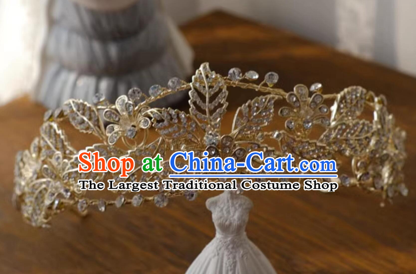 Top Bride Hair Jewelry Wedding Golden Royal Crown Handmade Princess Zircon Headwear