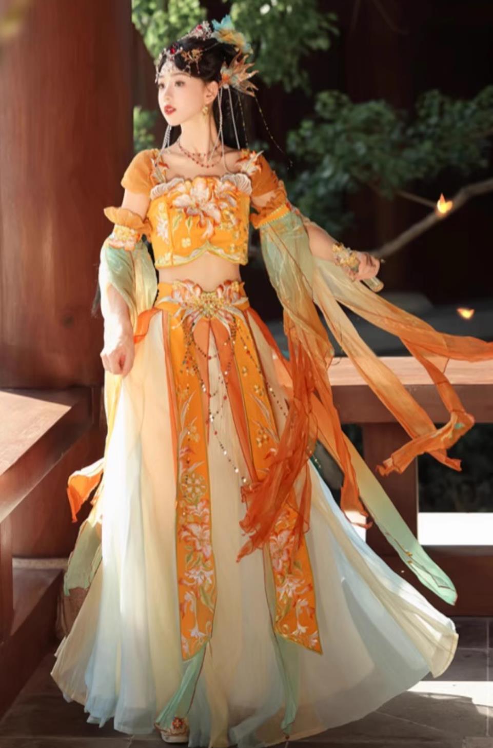 Mystical Enchantress Performance Costume Embroidery Chinese Ethnic Princess Yellow Dress