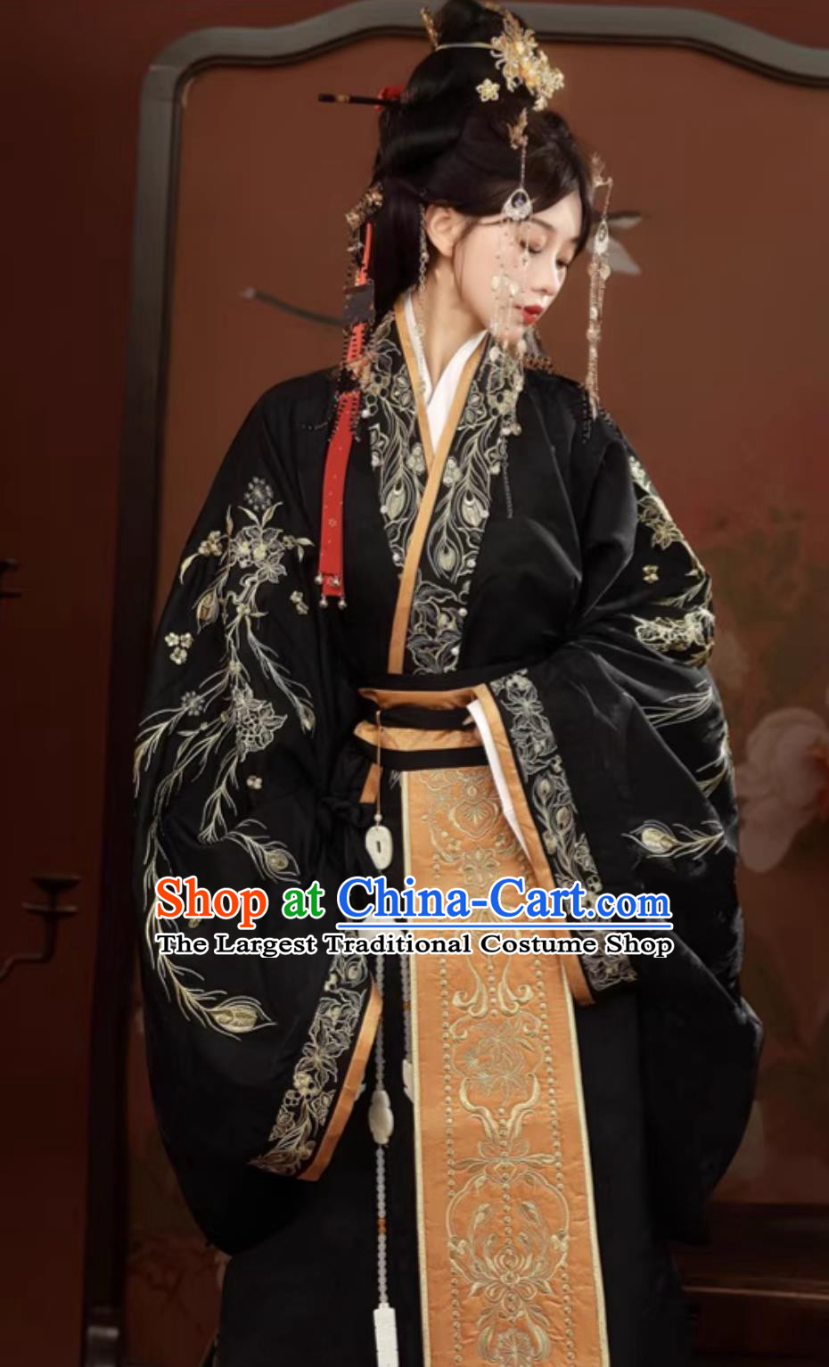 Ancient Empress Embroidery Costume Traditional Chinese Clothing Hanfu Black Warring States Robe