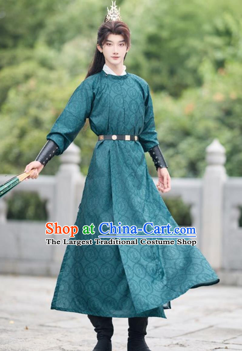 Dark Green Tang Dynasty Round Collar Robe Ancient Chinese Scholar Attire Traditional Hanfu Clothing