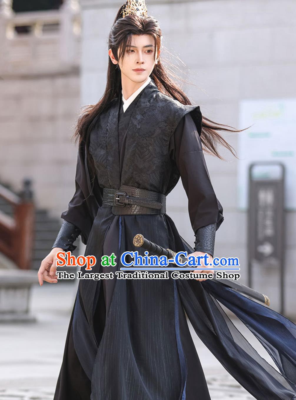 Hanfu Ancient Costume Cosplay Swordsman Black Outfit Chinese Wuxia Knight Clothing