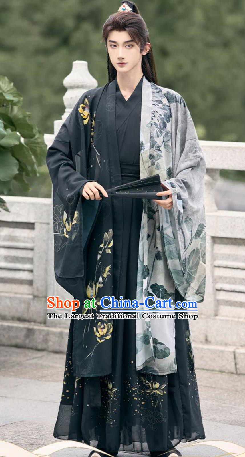Ancient Chinese Scholar Costume Wuxia Hero Outfit Traditional Hanfu Da Xiu Shan Cross Collar Shirt and Skirt Complete Set