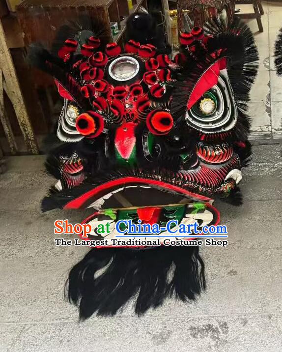 Handmade Zhang Fei Lion Head Chinese Festival Dancing Lion Clothing Traditional Black Toothbrush Hair Lion Dance Costume