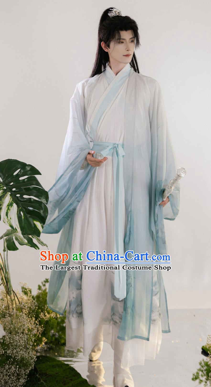 Ancient Scholar Da Xiu Shan Robe Men Hanfu Chinese Jin Dynasty Young Childe Costume Complete Set