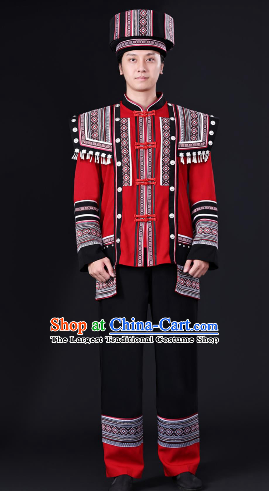 Guizhou Tujia Nationality Outfit Chinese Minority Costume Miao Ethnic Men Traditional Clothing