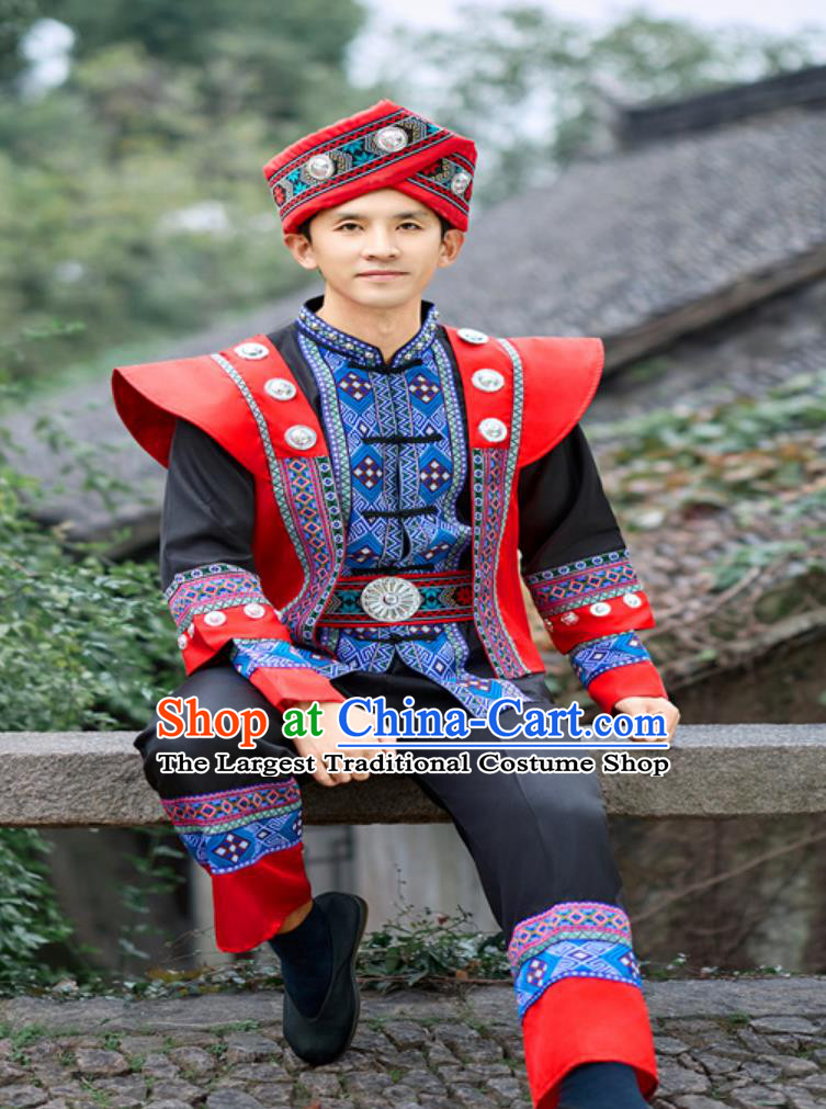She Ethnic Men Dance Performance Costume Chinese Minority Embroidered Traditional Attire
