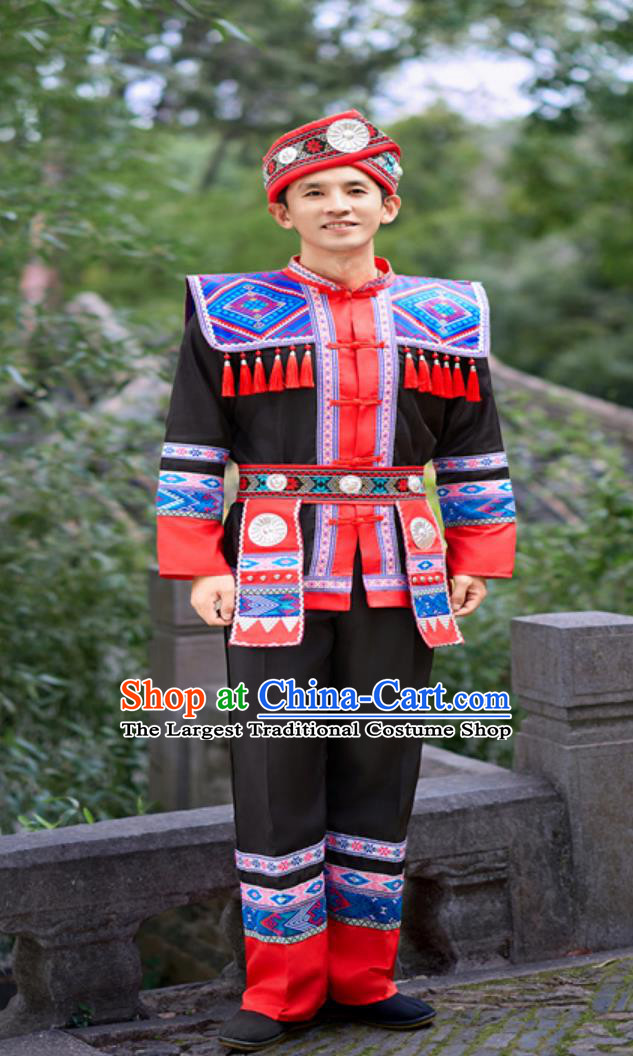 Festival Stage Performance Black Outfit Chinese Minority Embroidered Traditional Attire She Ethnic Men Dance Costume