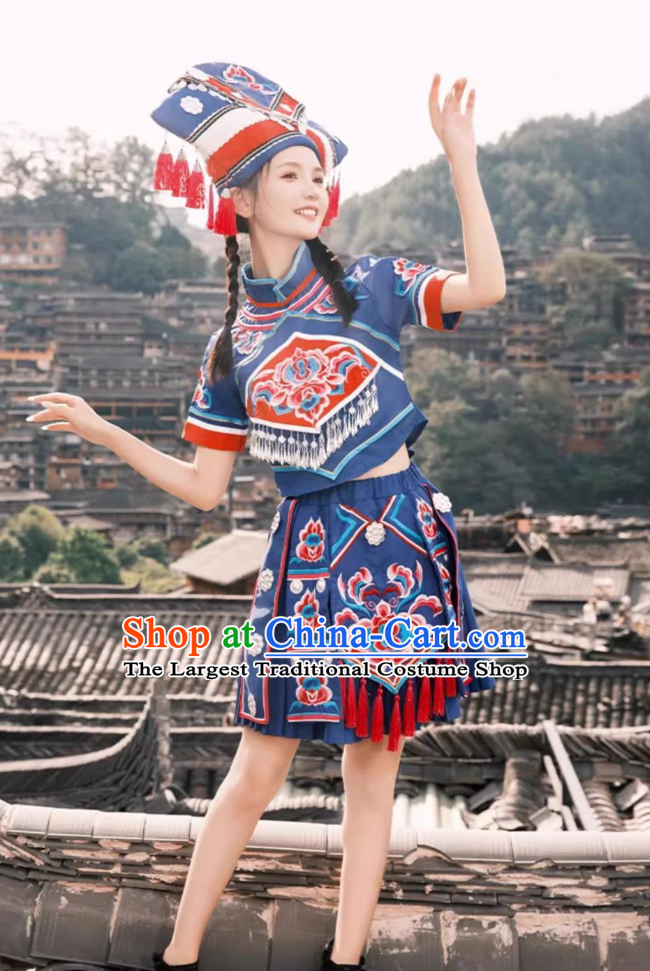 Guangxi Zhuang San Yue San Festival Women Clothing Chinese Ethnic Embroidered Costume Minority Folk Song Attire