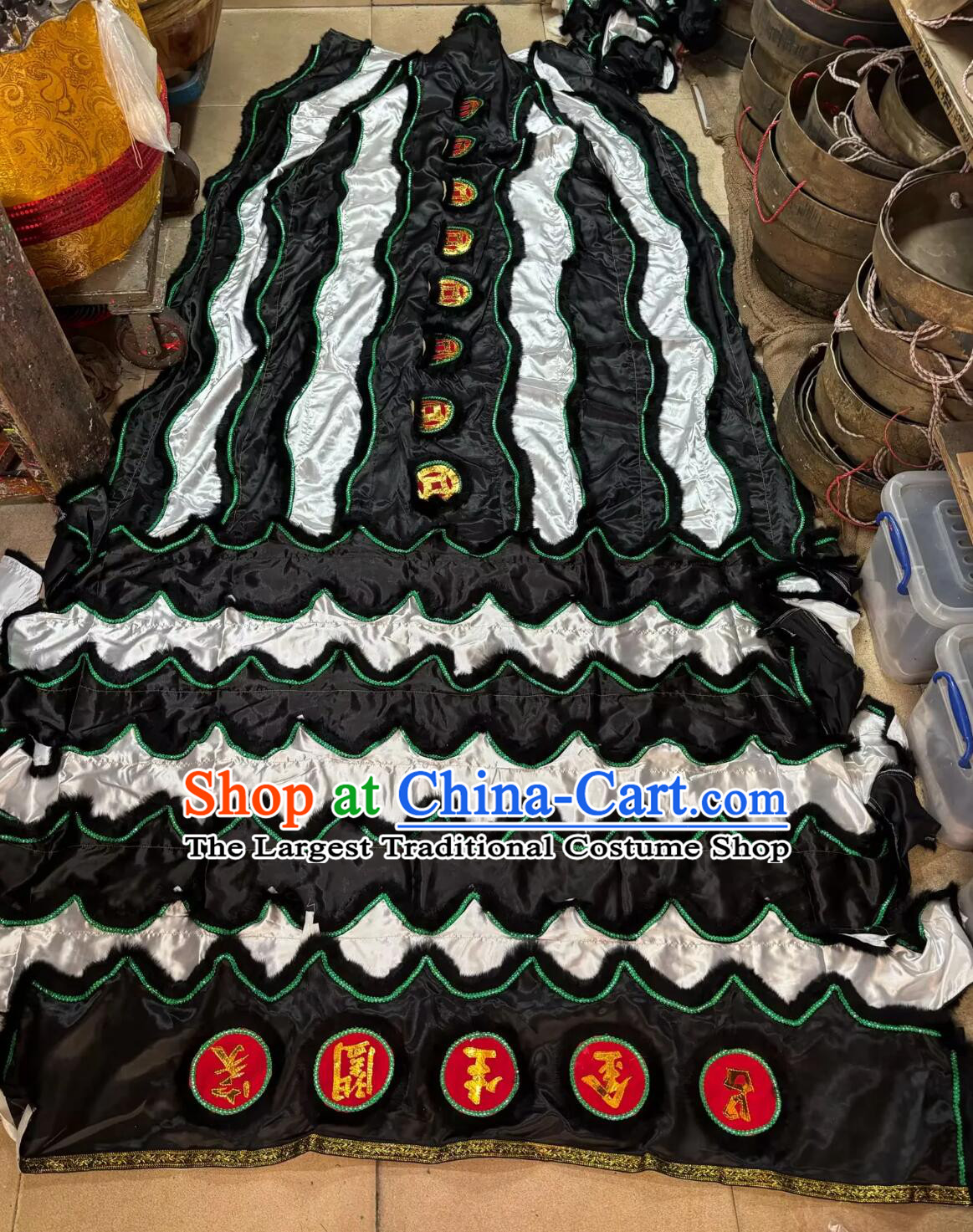 Black and White Chinese Dancing Lion Tail and Pants Traditional Lion Dance Costumes Set