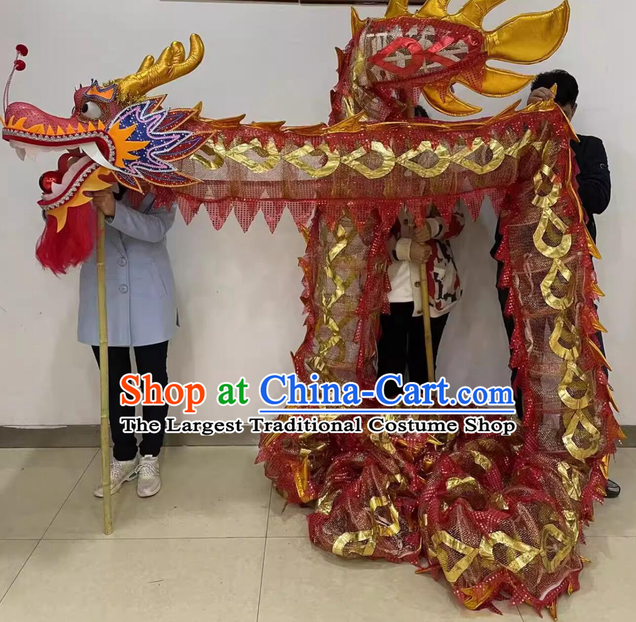 Red Celebration Parade Dragon Costume Professional Competition Dragon Dancing Prop Chinese Dragon Dance Net Costume