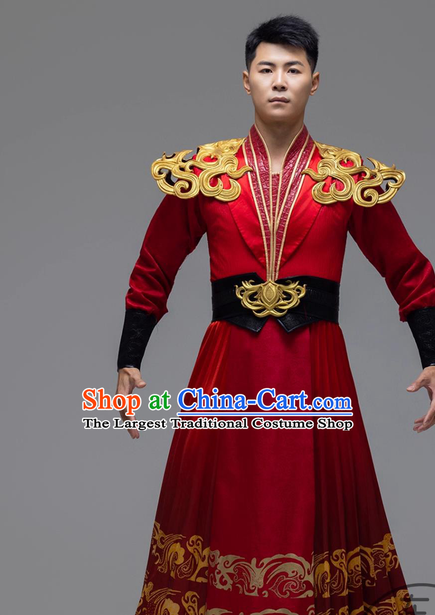 Classical Red Drum Dance Costume Yellow Crane Tower Opening Performance Attire Chinese New Year Grand Festive Group Dance Clothing