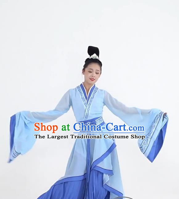Tracing the Ancient Rites Classical Dance Costume Chinese Style Hanfu Ancient Woman Clothing Blue Fairy Performance Dress