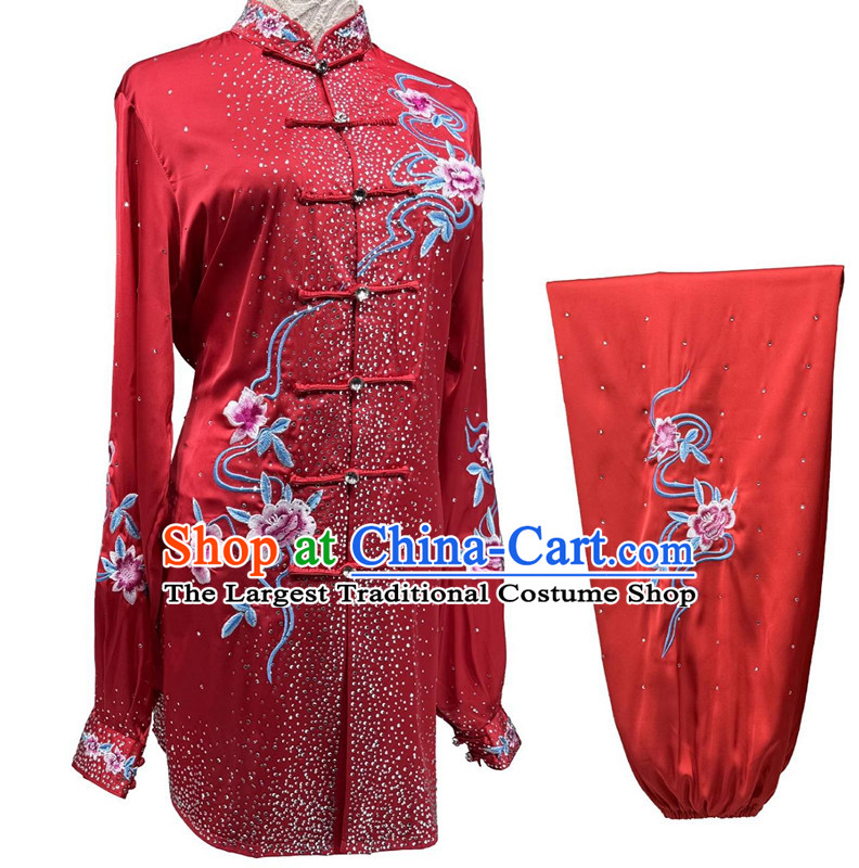 Starry Sky Red Tai Chi Suit Embroidery Wushu Competition Costume Chinese Kung Fu Performance Clothing