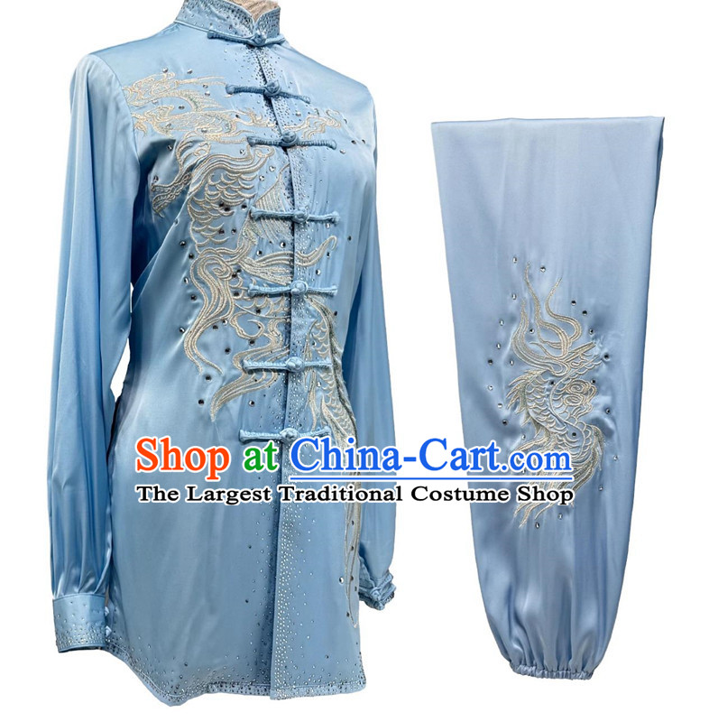 Silver Embroidery Starry Sky Tai Chi Suit Wushu Competition Blue Uniform Chinese Martial Arts Performance Clothing