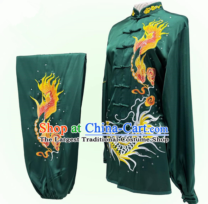 Top Wushu Competition Clothing Embroidery Dragon Martial Arts Green Suit Chinese Tai Chi Qigong Performance Uniform