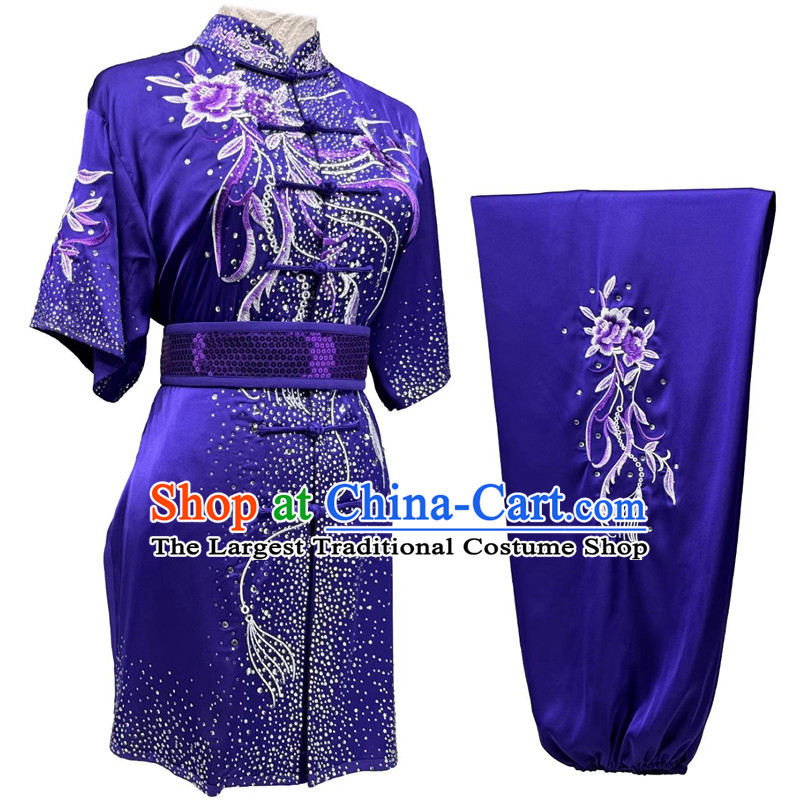 Embroidery Bright Diamond Group Wushu Performance Costume Martial Arts Competition Uniform Chinese Kung Fu Clothing