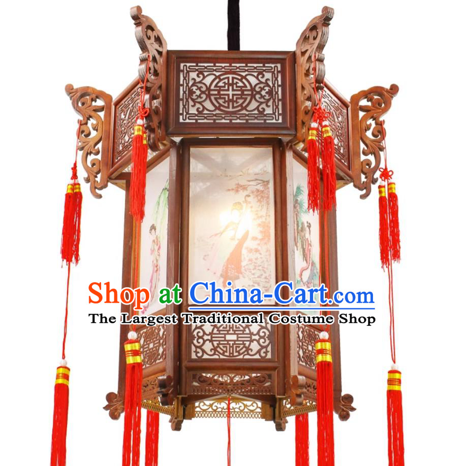Chinese Wood Palace Lantern Antique Style Hall Courtyard Decoration Lamp Handmade Pendant Light