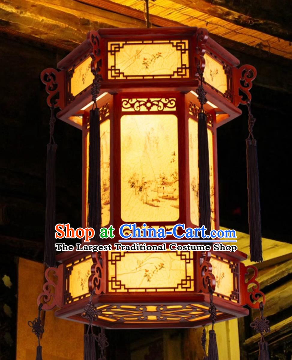 Chinese Antique Wood Palace Lantern New Year Restaurant Hot Pot Lamp Decoration Pendant Light