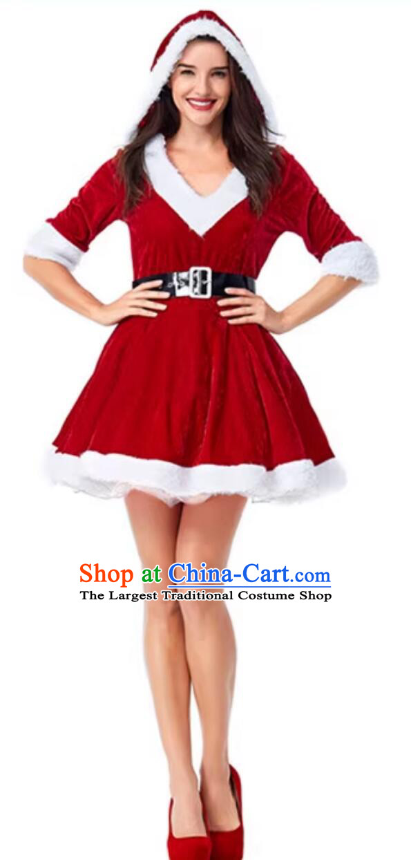 Christmas Court Queen Red Short Dress Theme Party Clothing Cosplay Elf Costume