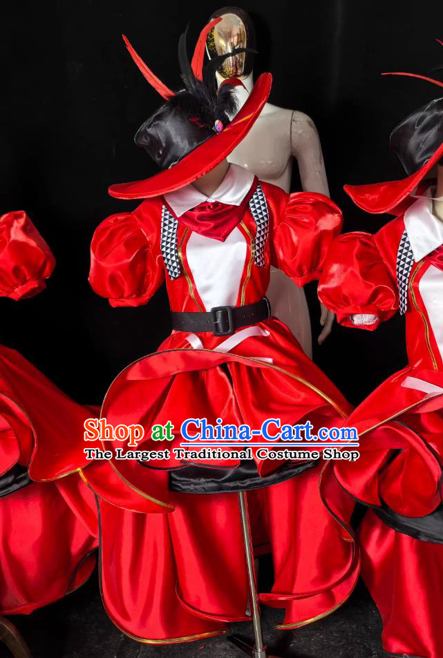 Red Romantic Performance Costume Parade Attire Stage Dancing Interactive Stage Wear
