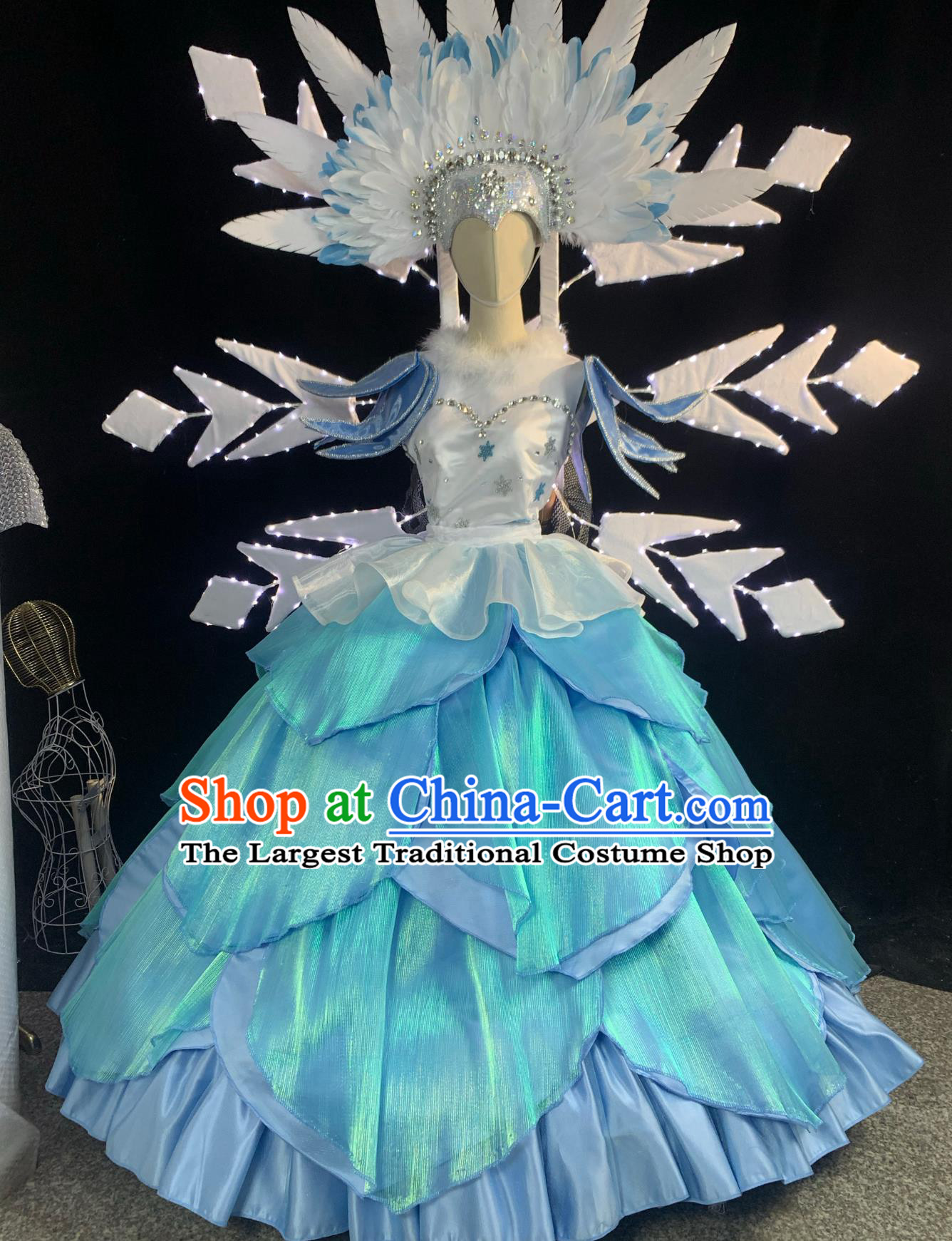 Snow Queen Performance Costume Snowflake Fairy Stage Attire Princess Blue Dress